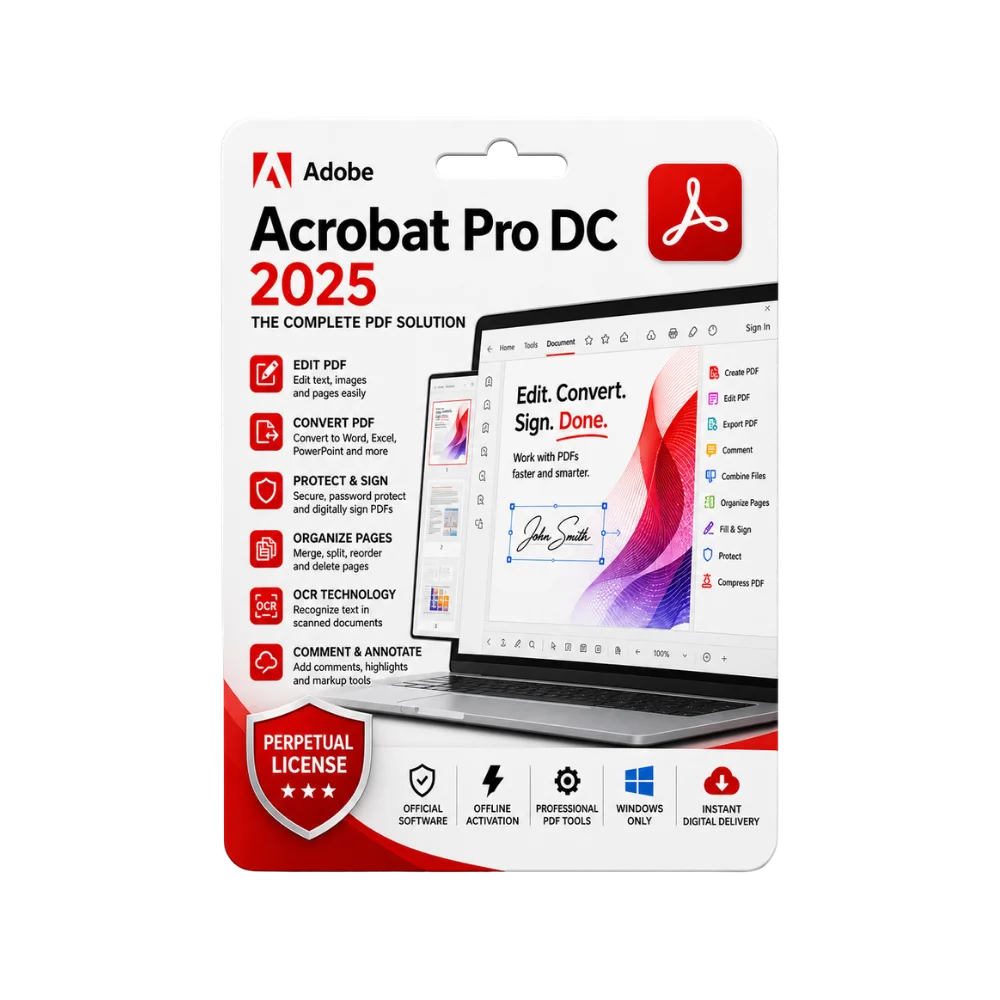 Adobe Acrobat Pro DC 2025 Professional (1 User, Windows) – Perpetual Digital Licence